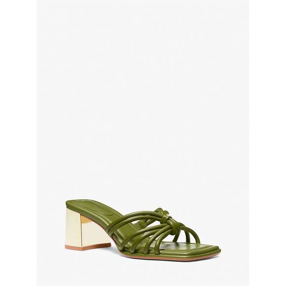 NEW MICHAEL KORS women's astra leather mule heeled sandals in smokey olive